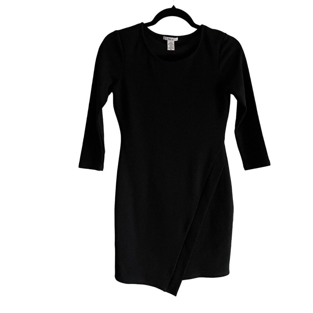 Bar III Women SZ XS Deep Black 3/4 Sleeve Short Bodycon Dress New With Tags
